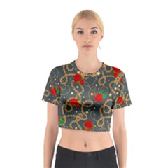 Golden Chain Pattern With Roses Cotton Crop Top by designsbymallika