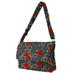 Golden Chain Pattern With Roses Full Print Messenger Bag (l) by designsbymallika