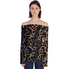 Golden Chain Print Off Shoulder Long Sleeve Top by designsbymallika