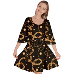 Golden Chain Print Velour Kimono Dress