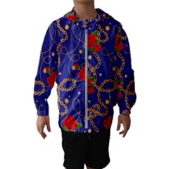 Blue Golden Chain Rose Pattern Kids  Hooded Windbreaker by designsbymallika