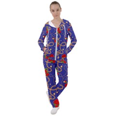 Blue Golden Chain Rose Pattern Women s Tracksuit by designsbymallika