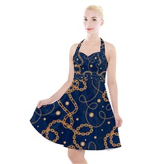 Golden Chain Pattern Halter Party Swing Dress 