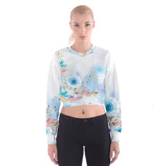 Blue Floral Print Cropped Sweatshirt by designsbymallika