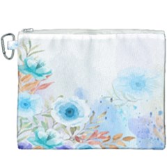Blue Floral Print Canvas Cosmetic Bag (xxxl) by designsbymallika