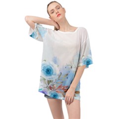 Blue Floral Print Oversized Chiffon Top