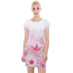Pink Floral Print Cap Sleeve Bodycon Dress