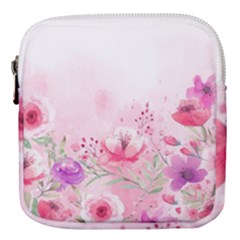 Pink Floral Print Mini Square Pouch by designsbymallika