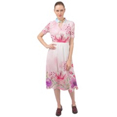 Pink Floral Print Keyhole Neckline Chiffon Dress by designsbymallika