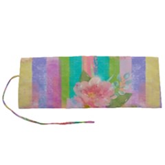 Stripes Floral Print Roll Up Canvas Pencil Holder (s) by designsbymallika