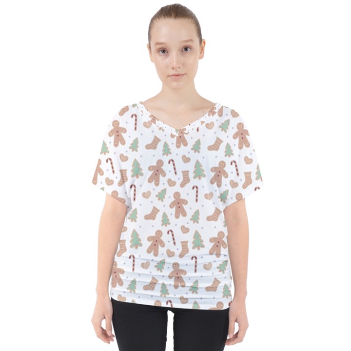 ginger christmas pattern V-Neck Dolman Drape Top