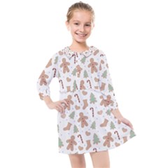 Ginger Christmas Pattern Kids  Quarter Sleeve Shirt Dress by designsbymallika