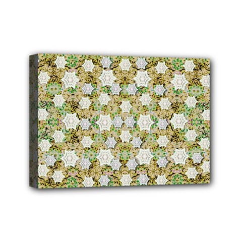 Snowflakes Slightly Snowing Down On The Flowers On Earth Mini Canvas 7  X 5  (stretched) by pepitasart