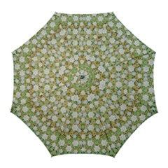 Snowflakes Slightly Snowing Down On The Flowers On Earth Golf Umbrellas by pepitasart