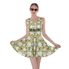 Snowflakes Slightly Snowing Down On The Flowers On Earth Skater Dress