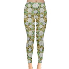 Snowflakes Slightly Snowing Down On The Flowers On Earth Leggings 