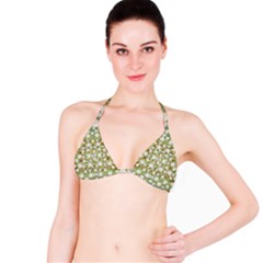 Snowflakes Slightly Snowing Down On The Flowers On Earth Bikini Top by pepitasart