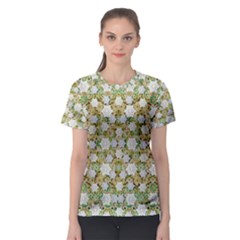 Snowflakes Slightly Snowing Down On The Flowers On Earth Women s Sport Mesh Tee