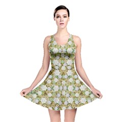 Snowflakes Slightly Snowing Down On The Flowers On Earth Reversible Skater Dress by pepitasart