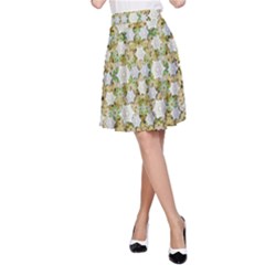 Snowflakes Slightly Snowing Down On The Flowers On Earth A-Line Skirt