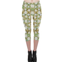 Snowflakes Slightly Snowing Down On The Flowers On Earth Capri Leggings 