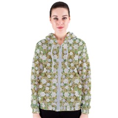 Snowflakes Slightly Snowing Down On The Flowers On Earth Women s Zipper Hoodie