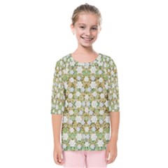 Snowflakes Slightly Snowing Down On The Flowers On Earth Kids  Quarter Sleeve Raglan Tee