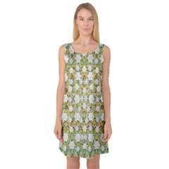 Snowflakes Slightly Snowing Down On The Flowers On Earth Sleeveless Satin Nightdress