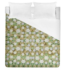 Snowflakes Slightly Snowing Down On The Flowers On Earth Duvet Cover (queen Size) by pepitasart