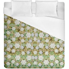 Snowflakes Slightly Snowing Down On The Flowers On Earth Duvet Cover (King Size)