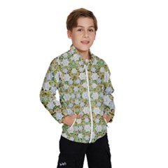 Snowflakes Slightly Snowing Down On The Flowers On Earth Kids  Windbreaker