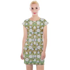 Snowflakes Slightly Snowing Down On The Flowers On Earth Cap Sleeve Bodycon Dress
