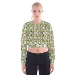 Snowflakes Slightly Snowing Down On The Flowers On Earth Cropped Sweatshirt