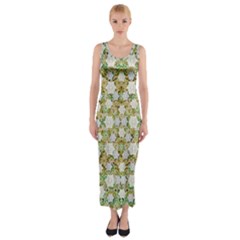 Snowflakes Slightly Snowing Down On The Flowers On Earth Fitted Maxi Dress