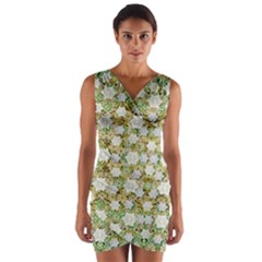 Snowflakes Slightly Snowing Down On The Flowers On Earth Wrap Front Bodycon Dress