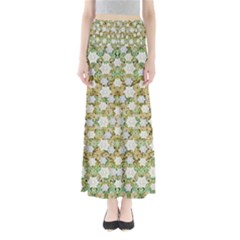 Snowflakes Slightly Snowing Down On The Flowers On Earth Full Length Maxi Skirt