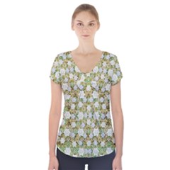 Snowflakes Slightly Snowing Down On The Flowers On Earth Short Sleeve Front Detail Top by pepitasart
