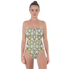 Snowflakes Slightly Snowing Down On The Flowers On Earth Tie Back One Piece Swimsuit by pepitasart