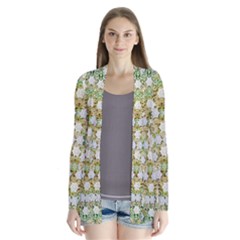 Snowflakes Slightly Snowing Down On The Flowers On Earth Drape Collar Cardigan