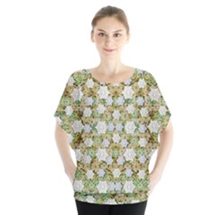 Snowflakes Slightly Snowing Down On The Flowers On Earth Batwing Chiffon Blouse