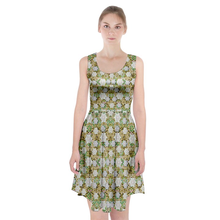 Snowflakes Slightly Snowing Down On The Flowers On Earth Racerback Midi Dress