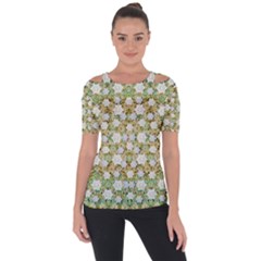 Snowflakes Slightly Snowing Down On The Flowers On Earth Shoulder Cut Out Short Sleeve Top by pepitasart