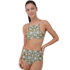 Snowflakes Slightly Snowing Down On The Flowers On Earth High Waist Tankini Set by pepitasart