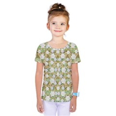 Snowflakes Slightly Snowing Down On The Flowers On Earth Kids  One Piece Tee