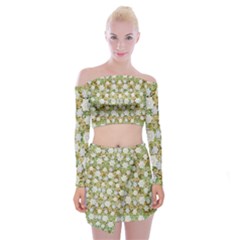 Snowflakes Slightly Snowing Down On The Flowers On Earth Off Shoulder Top with Mini Skirt Set