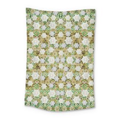 Snowflakes Slightly Snowing Down On The Flowers On Earth Small Tapestry by pepitasart