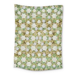 Snowflakes Slightly Snowing Down On The Flowers On Earth Medium Tapestry by pepitasart