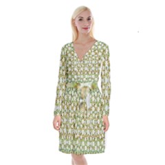 Snowflakes Slightly Snowing Down On The Flowers On Earth Long Sleeve Velvet Front Wrap Dress