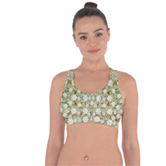 Snowflakes Slightly Snowing Down On The Flowers On Earth Cross String Back Sports Bra