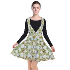 Snowflakes Slightly Snowing Down On The Flowers On Earth Plunge Pinafore Dress